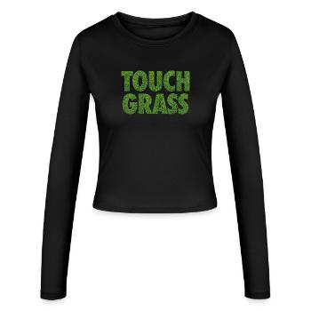 Slogan Internet du mème Touch Grass - Manches longues slim fit Femme - noir - Devant - AI Model Female 172 light (172cm)