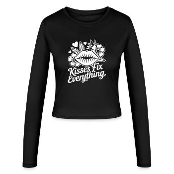 Kisses heal everything - Women's Slim Fit Longsleeve - black - Front - AI Model Female 172 light (172cm)
