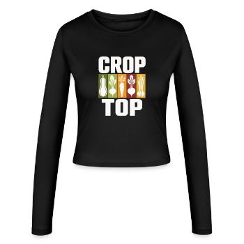 Vegetable Icons Crop Top Design - Manches longues slim fit Femme - noir - Devant - AI Model Female 172 light (172cm)