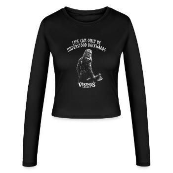 Life can only be understood backwards - Frauen Slim Fit Langarmshirt - Schwarz - Vorne - AI Model Female 172 light (172cm)