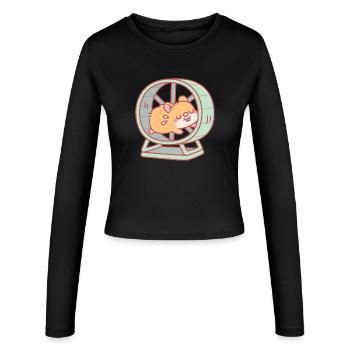 Süßer Hamster, der auf einem Rad läuft - Frauen Slim Fit Langarmshirt - Schwarz - Vorne - AI Model Female 172 light (172cm)
