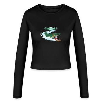 Crocodile Surfeur et Compagnon Chat - Manches longues slim fit Femme - noir - Devant - AI Model Female 172 light (172cm)