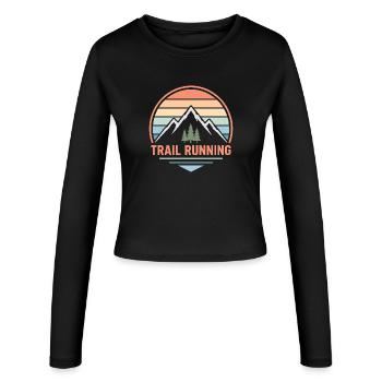 Sanftes Retro-Trailrunning-Design mit pastellfarbenem Sonnenuntergang - Frauen Slim Fit Langarmshirt - Schwarz - Vorne - AI Model Female 172 light (172cm)