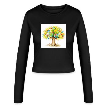 Colorful Tree with Blossom Foliage - Women's Slim Fit Longsleeve - black - Front - AI Model Female 172 light (172cm)
