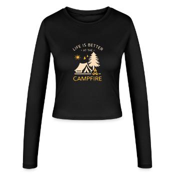 Life Is Better At The Campfire – Funny Camping  - Women's Slim Fit Longsleeve - black - Front - AI Model Female 172 light (172cm)