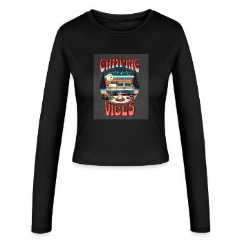 Retro Camper Vibes by Campfire - Women's Slim Fit Longsleeve - black - Front - AI Model Female 172 light (172cm)