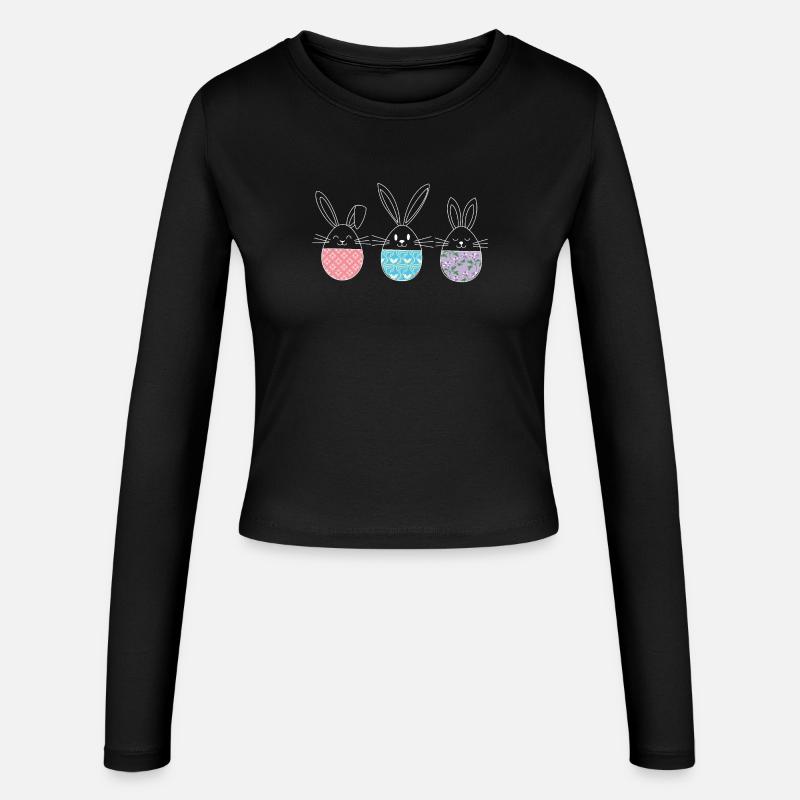 Easter, Cute Easter Bunnies Easter Eggs Drawing - Women's Slim Fit Longsleeve - black
