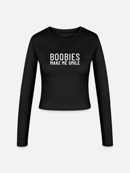 Boobies Make Me Smile - Frauen Slim Fit Langarmshirt - Schwarz