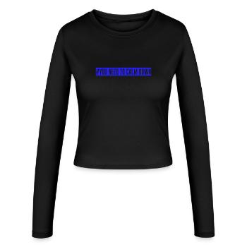 #You need to calm down - Blue! - Frauen Slim Fit Langarmshirt - Schwarz - Vorne - AI Model Female 172 light (172cm)