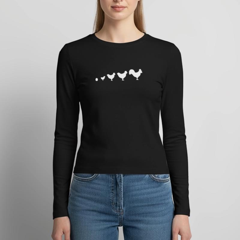 Evolution Farmer Chicken Rooster Funny Women's Slim Fit Longsleeve