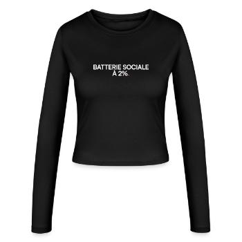 Soziale Batterie 2% Humormüdigkeit - Frauen Slim Fit Langarmshirt - Schwarz - Vorne - AI Model Female 172 light (172cm)