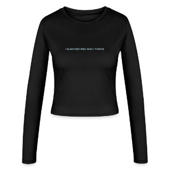 I_survived_and_now_I_thrive - Frauen Slim Fit Langarmshirt - Schwarz - Vorne - AI Model Female 172 light (172cm)