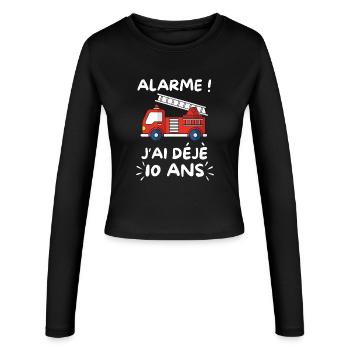 10 Jahre altes Feuerwehrauto, Jungen-Geburtstag - Frauen Slim Fit Langarmshirt - Schwarz - Vorne - AI Model Female 172 light (172cm)