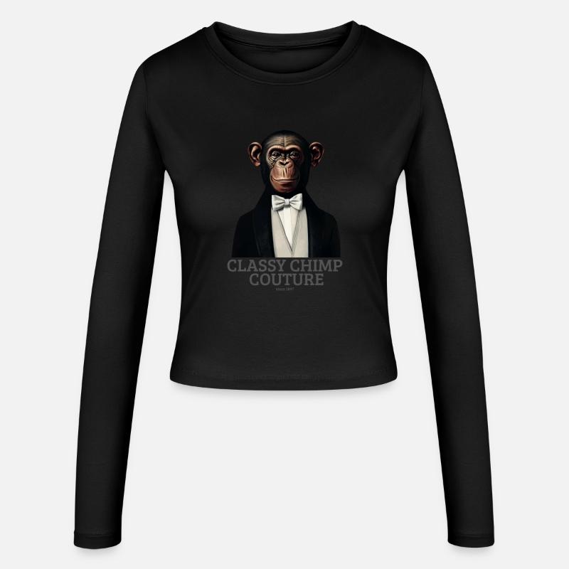 Classy Chimp Couture | Elegant Monkey in Tuxedo - Women's Slim Fit Longsleeve - black