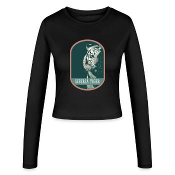 Bengal Tiger Portrait Patch: Indian Fauna - Women's Slim Fit Longsleeve - black - Front - AI Model Female 172 light (172cm)