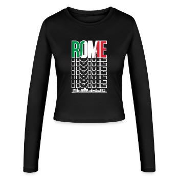 Rom Wortmarke Wiederholung - Frauen Slim Fit Langarmshirt - Schwarz - Vorne - AI Model Female 172 light (172cm)