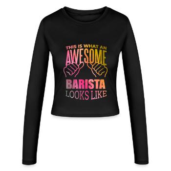 Barista - Frauen Slim Fit Langarmshirt - Schwarz - Vorne - AI Model Female 172 light (172cm)