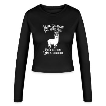 Lama Drama: Keine Zeit, Cool Bleiben - Frauen Slim Fit Langarmshirt - Schwarz - Vorne - AI Model Female 172 light (172cm)