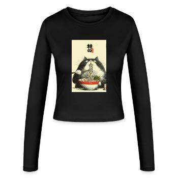 Ramen Cat Ukiyoe Style - Women's Slim Fit Longsleeve - black - Front - AI Model Female 172 light (172cm)