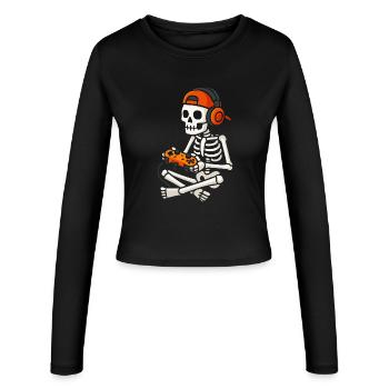 Skelett Gamer in Kopfhörern Halloween - Frauen Slim Fit Langarmshirt - Schwarz - Vorne - AI Model Female 172 light (172cm)