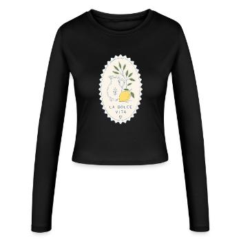 La Dolce Vita Zitronenglas-Stempel - Frauen Slim Fit Langarmshirt - Schwarz - Vorne - AI Model Female 172 light (172cm)