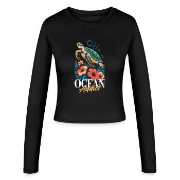 Sea Turtle Ocean Addict Design - Women's Slim Fit Longsleeve - black - Front - AI Model Female 172 light (172cm)