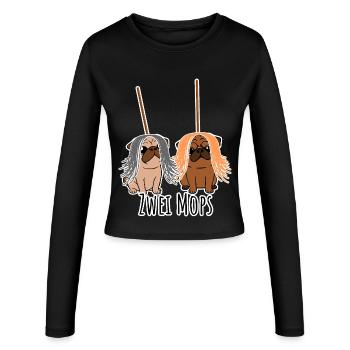 Zwei Mops - Hunde oder Putzgeräte? Hunde Humor? - Frauen Slim Fit Langarmshirt - Schwarz - Vorne - AI Model Female 172 light (172cm)