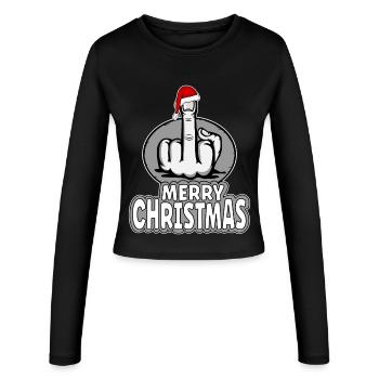 Merry Christmas Middle Finger Stinger Finger Design - Women's Slim Fit Longsleeve - black - Front - AI Model Female 172 light (172cm)