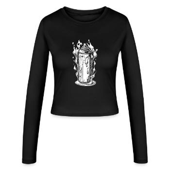 Comic Sprühdose mit Tropfen und Flammen - Frauen Slim Fit Langarmshirt - Schwarz - Vorne - AI Model Female 172 light (172cm)