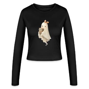 Geist mit Büchern - Frauen Slim Fit Langarmshirt - Schwarz - Vorne - AI Model Female 172 light (172cm)