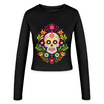 Tête de mort mexicaine, sugar skull dia de Muertos - Manches longues slim fit Femme - noir - Devant - AI Model Female 172 light (172cm)