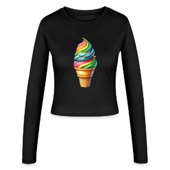 Adoucissez votre look avec ce motif de crème glacée arc-en-ciel - Manches longues slim fit Femme - noir - Devant - AI Model Female 172 light (172cm)