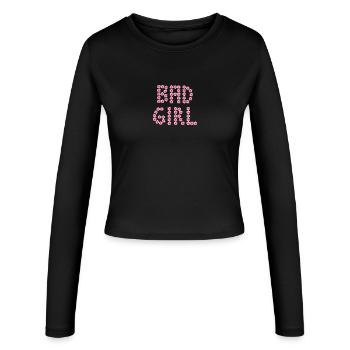 Blumeninschriften - BAD GIRL - Frauen Slim Fit Langarmshirt - Schwarz - Vorne - AI Model Female 172 light (172cm)