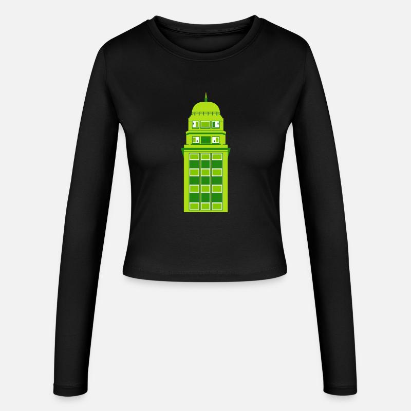 Retro Green Tower Clock - Women's Slim Fit Longsleeve - black