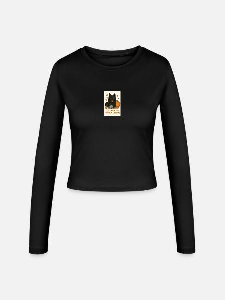 Cozy Paws and Pumpkin Dreams - Frauen Slim Fit Langarmshirt - Schwarz