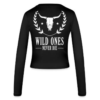 Wildbisonschädel umgeben von Lorbeeren - Frauen Slim Fit Langarmshirt - Schwarz - Hinten - AI Model Female 172 light (172cm)