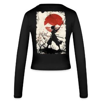 Japan vintage samurai - Women's Slim Fit Longsleeve - black - Back - AI Model Female 172 light (172cm)