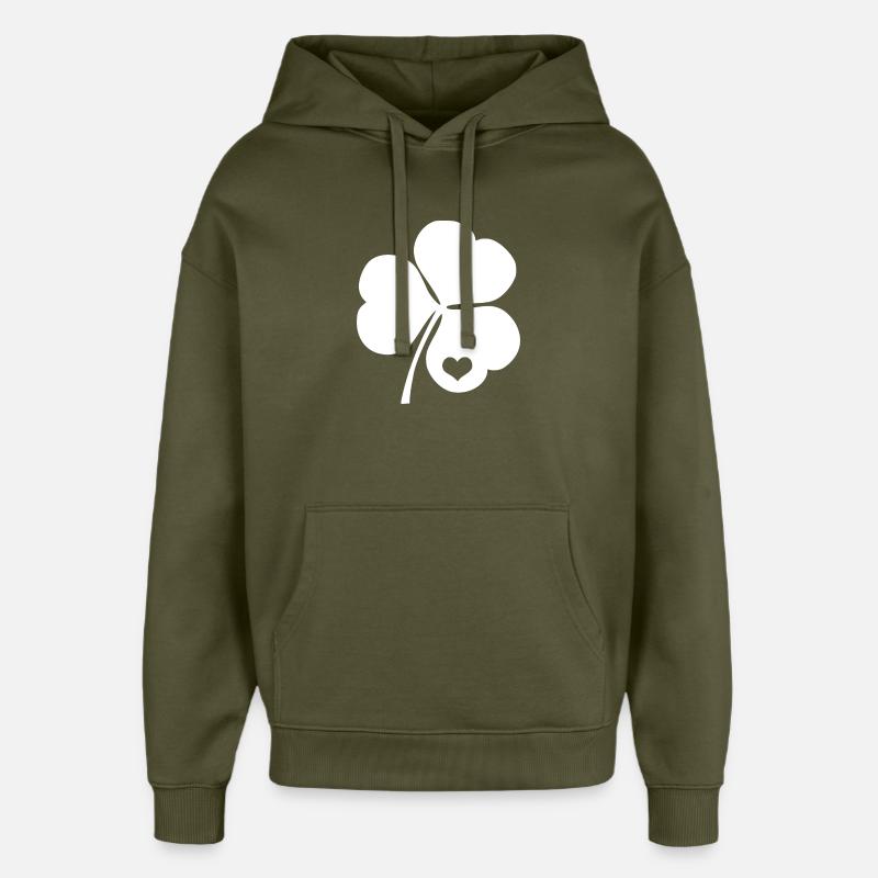 Trèfle irlandais avec coeur - Sweat à capuche unisexe Stanley/Stella Oversized - kaki