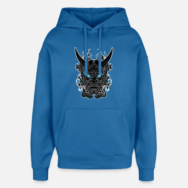 Masque Oni Cyberpunk Portrait Bleu - Sweat à capuche unisexe Stanley/Stella Oversized - bleu attentif