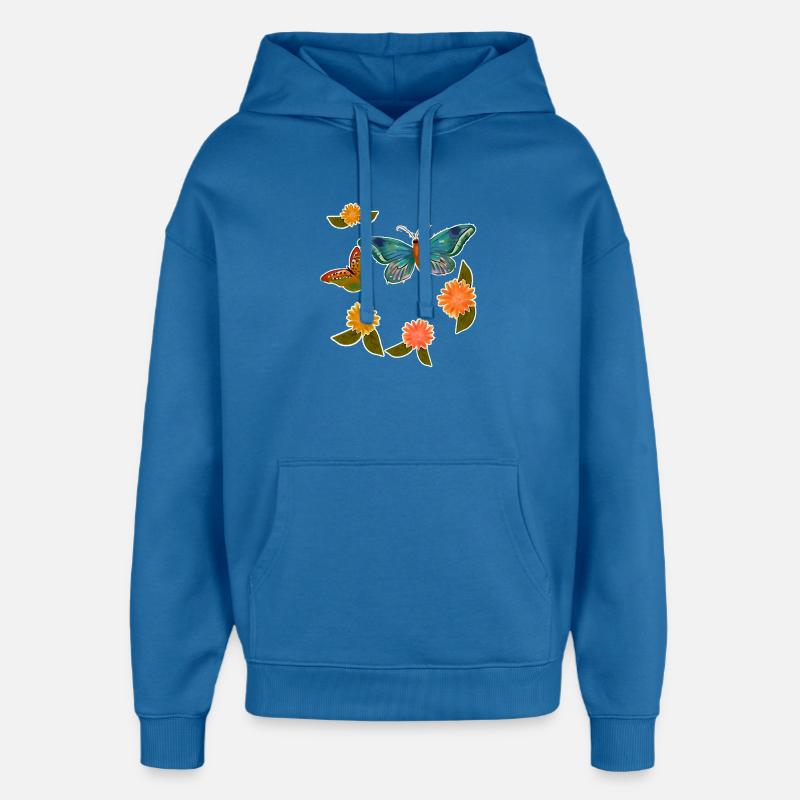 Papillons et fleurs - Sweat à capuche unisexe Stanley/Stella Oversized - bleu attentif