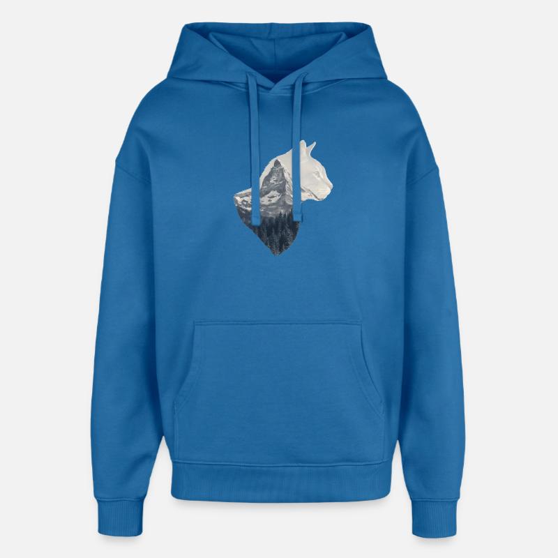 Matterhorn Cat Double Exposure - Sweat à capuche unisexe Stanley/Stella Oversized - bleu attentif