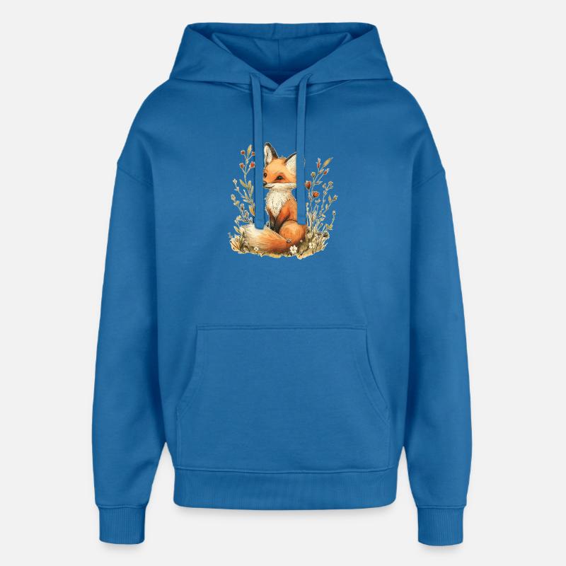Renard avec des fleurs - Sweat à capuche unisexe Stanley/Stella Oversized - bleu attentif