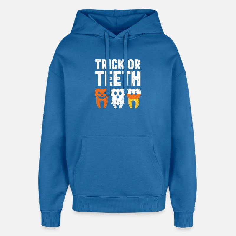 Trick oder Teeth: Halloween Teeth Trio - Oversized Unisex Hoodie von Stanley/Stella - Achtsames Blau