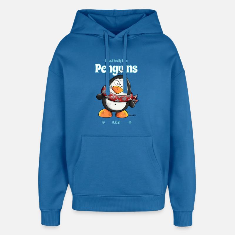 J’aime vraiment les pingouins Penguin Spruch - Sweat à capuche unisexe Stanley/Stella Oversized - bleu attentif