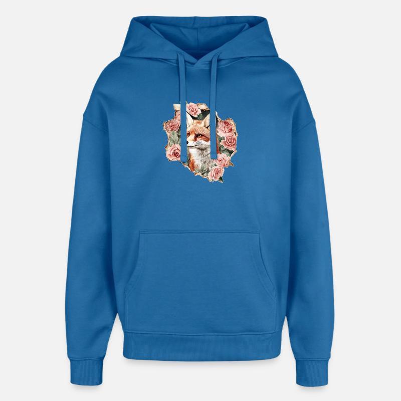 Ræv med roser - Hættetrøje unisex Stanley/Stella Oversized - opmærksomt blå