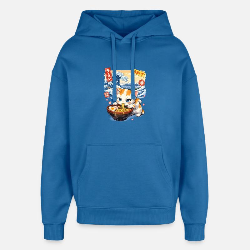 Samouraï Ramen Chat Kawaii - Sweat à capuche unisexe Stanley/Stella Oversized - bleu attentif