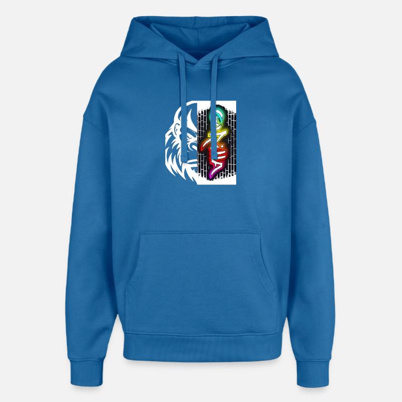Texte de graffiti néon sur brique - Sweat à capuche unisexe Stanley/Stella Oversized - bleu attentif