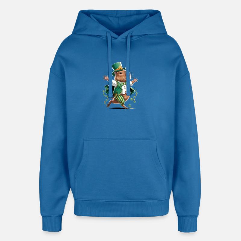 Imprimé festif de hamster leprechaun - Sweat à capuche unisexe Stanley/Stella Oversized - bleu attentif
