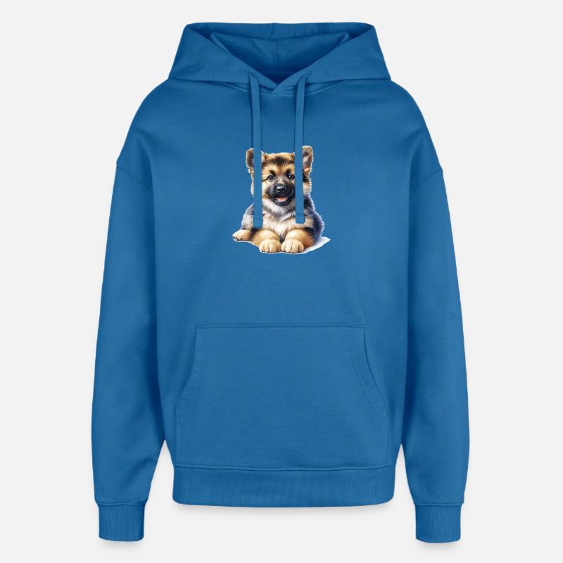 Illustration de chiot câlin - Sweat à capuche unisexe Stanley/Stella Oversized - bleu attentif