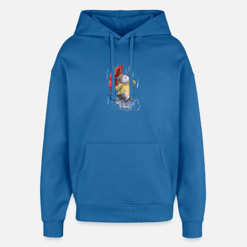 Chat en imperméable et parapluie - Sweat à capuche unisexe Stanley/Stella Oversized - bleu attentif